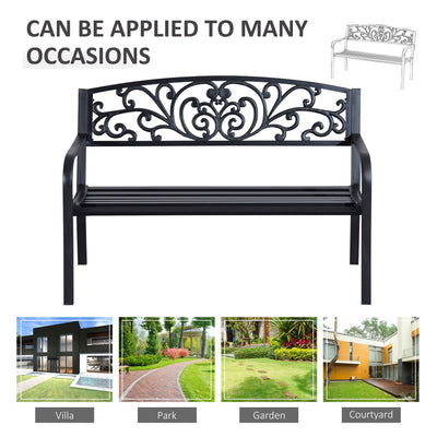 Outsunny 2-Seater Garden Bench, Steel-Black 