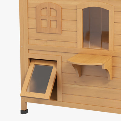 PawHut\'c2\'a02-story Cat House Outdoor, Weatherproof\'c2\'a0Wooden Cat Enclosure for Feral Cats with Escape Door, Openable Roof, Jumping Platforms, Natural Wood Finish 