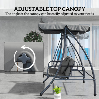 Outsunny Outdoor 2-in-1 Swing Chair Lounger 3 Seater Garden Swing Seat Bed Convertible Tilt Canopy W/ Cushion, Light Grey 