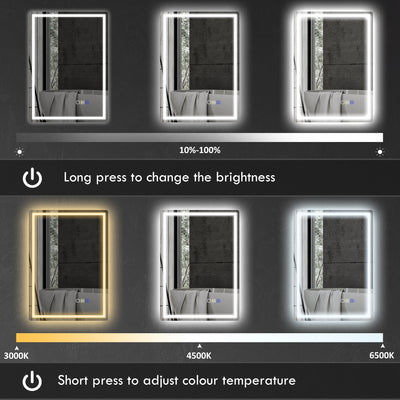 HOMCOM 50 x 70 cm Anti-Fog LED Bathroom Mirror, with Bluetooth - Silver Tone 