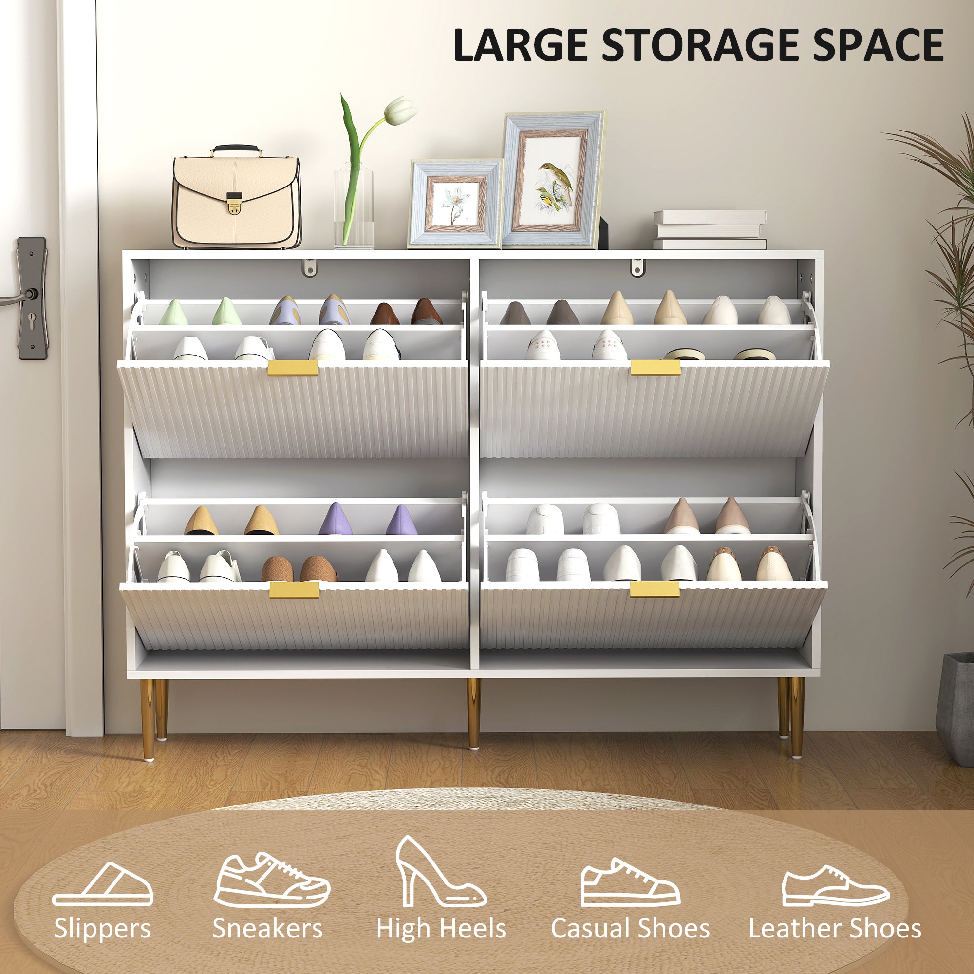 HOMCOM Narrow Shoe Cabinet with 4 Flip Drawers - White