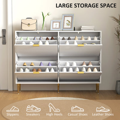 HOMCOM Narrow Shoe Cabinet with 4 Flip Drawers - White 
