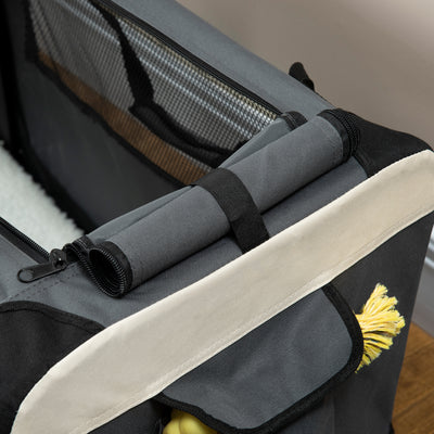 PawHut 60cm Foldable Pet Carrier, with Cushion, for Miniature Dogs and Cats - Grey 