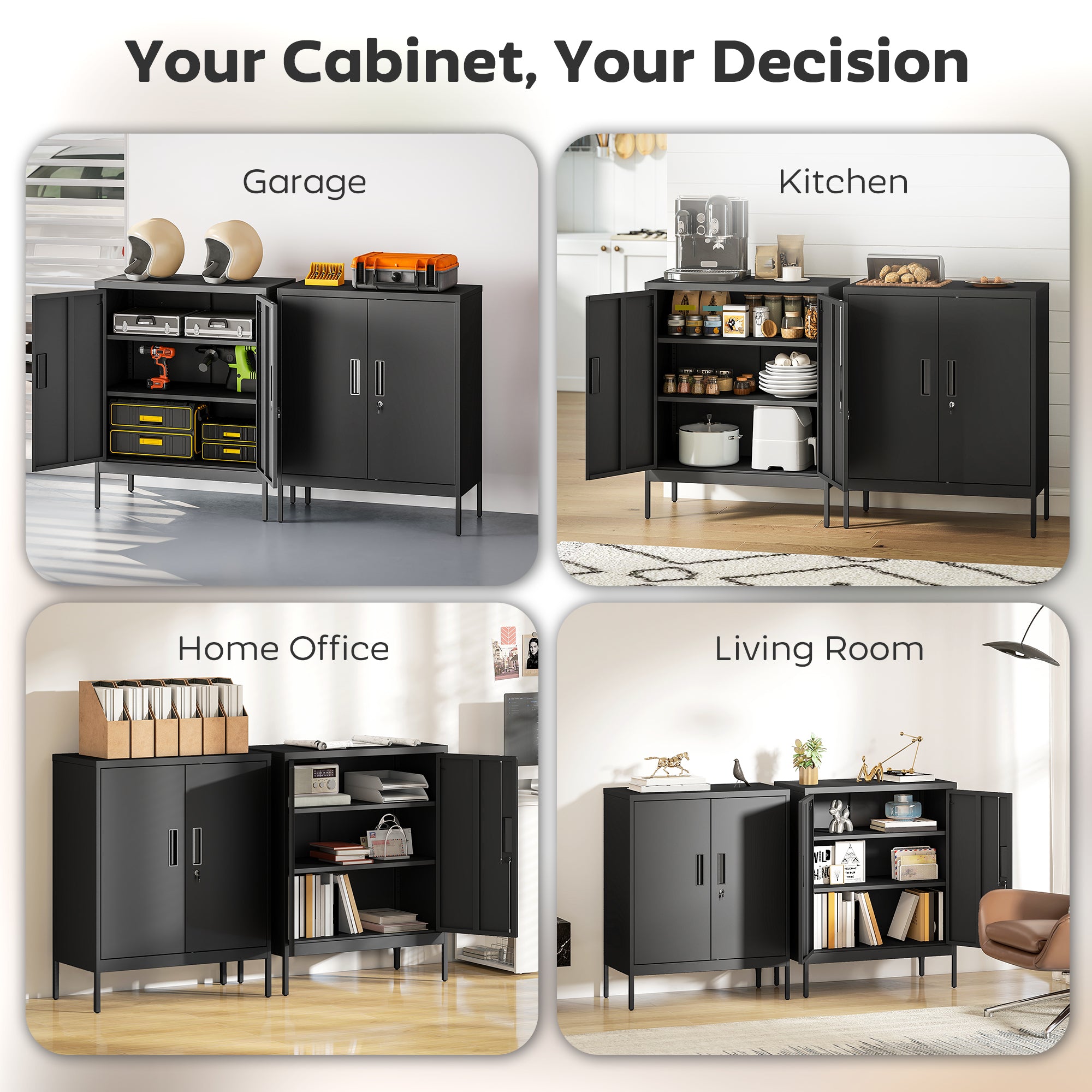HOMCOM Metal Storage Cabinet with Lock and Adjustable Shelves - Black 