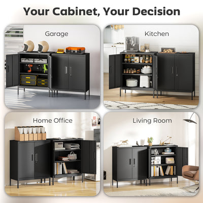 HOMCOM Metal Storage Cabinet with Lock and Adjustable Shelves - Black 