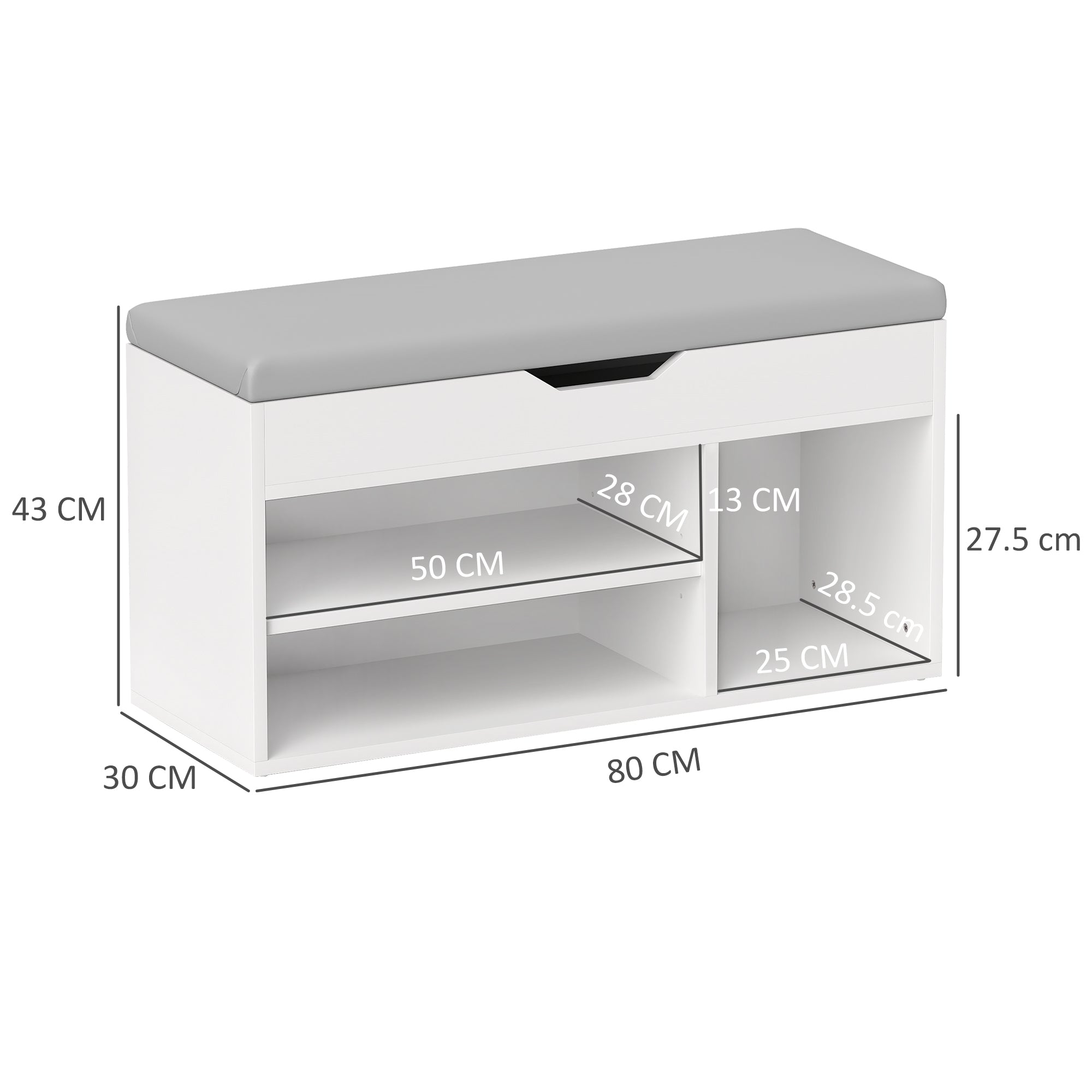 HOMCOM Shoes Cabinet Bench Hidden Storage Padded Seat Organiser Footwear Rack Hallway Cream White 