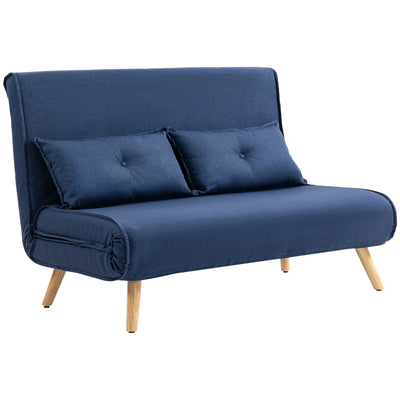 HOMCOM Two-Seater Linen-Look Sofa Bed - Dark Blue 