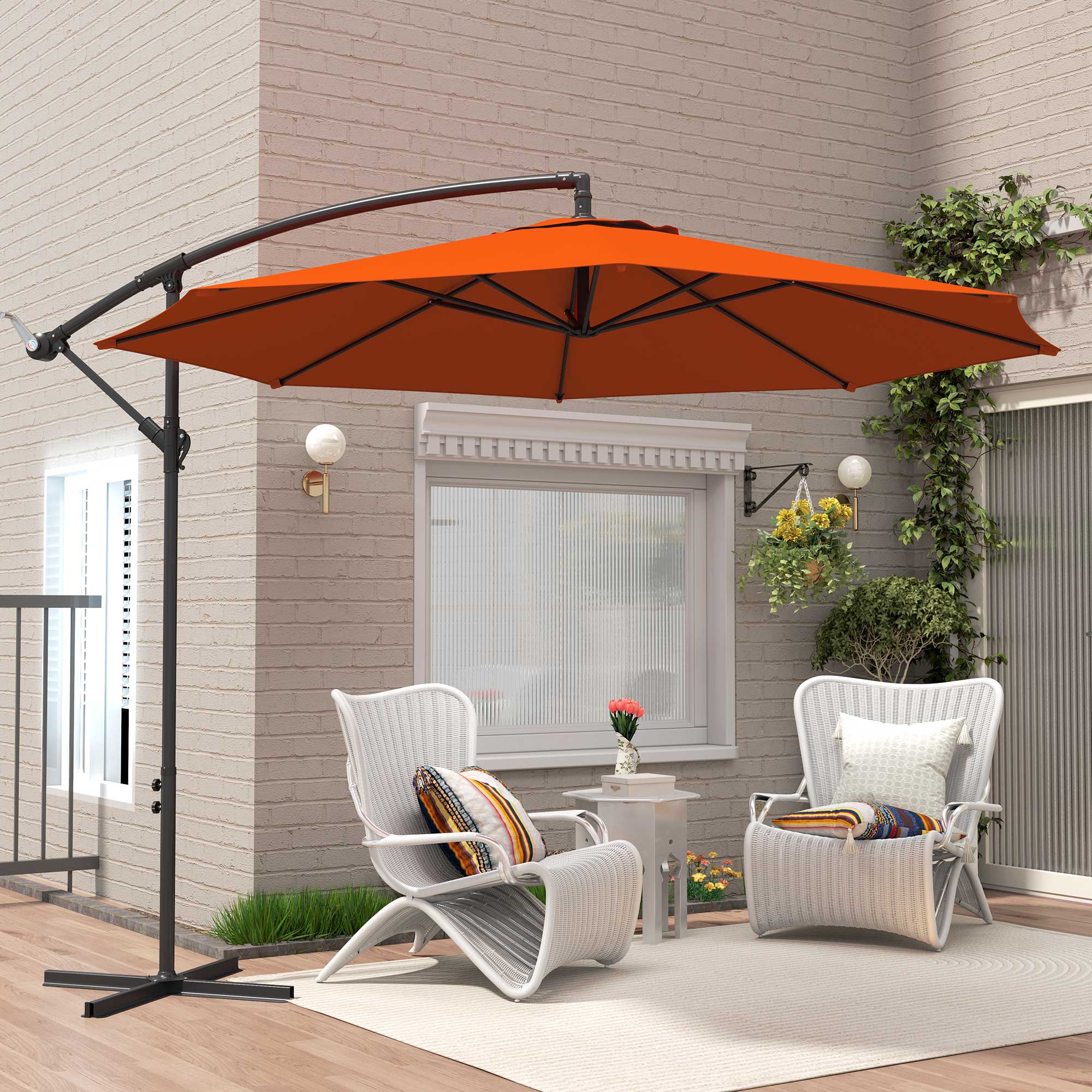Outsunny 2.45m Overhanging Cantilever Parasol, with Cross Base - Orange 