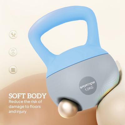 SPORTNOW 12KG Soft Kettlebell, Kettlebell with Non-Slip Handle for Home Gym, Weight Lifting, Strength Training, Light Blue/Grey 