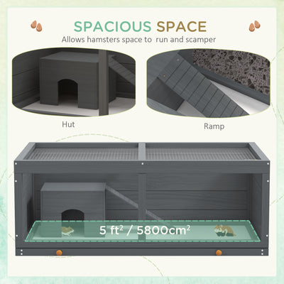 PawHut Wooden Hamster Cage with Sliding Tray, Openable Top, Hut for Syrian Hamsters, Grey 