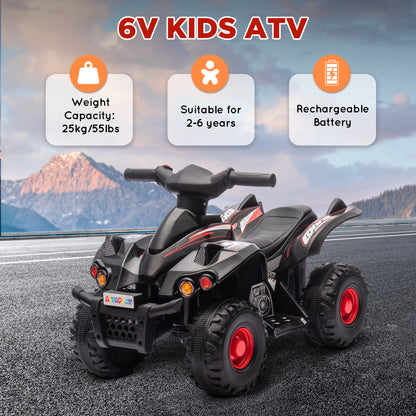 AIYAPLAY 6V Kids Electric Quad Bike w/ Music, Forward Function, for 2-6 Years, Black 