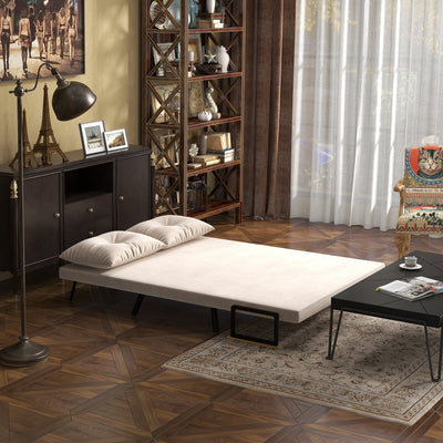 HOMCOM 4-in-1 Velvet-Feel Double Sofa Bed, with Pillows - Beige 