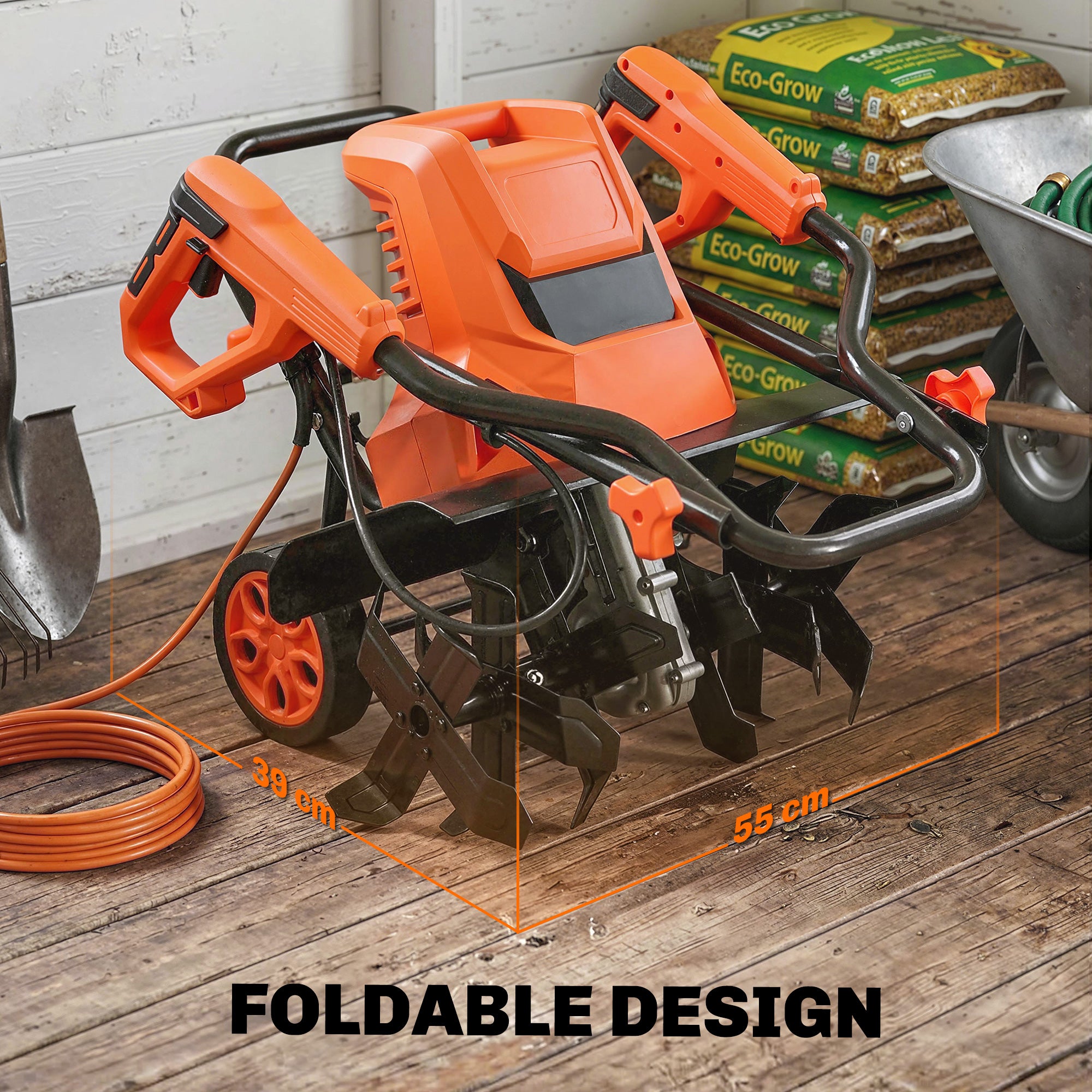 Outsunny 1500W Electric Garden Tiller w/Foldable Handle, 40cm Working Width, 20cm Tilling Depth, 6 Blades, 2 Adjustable Wheels 