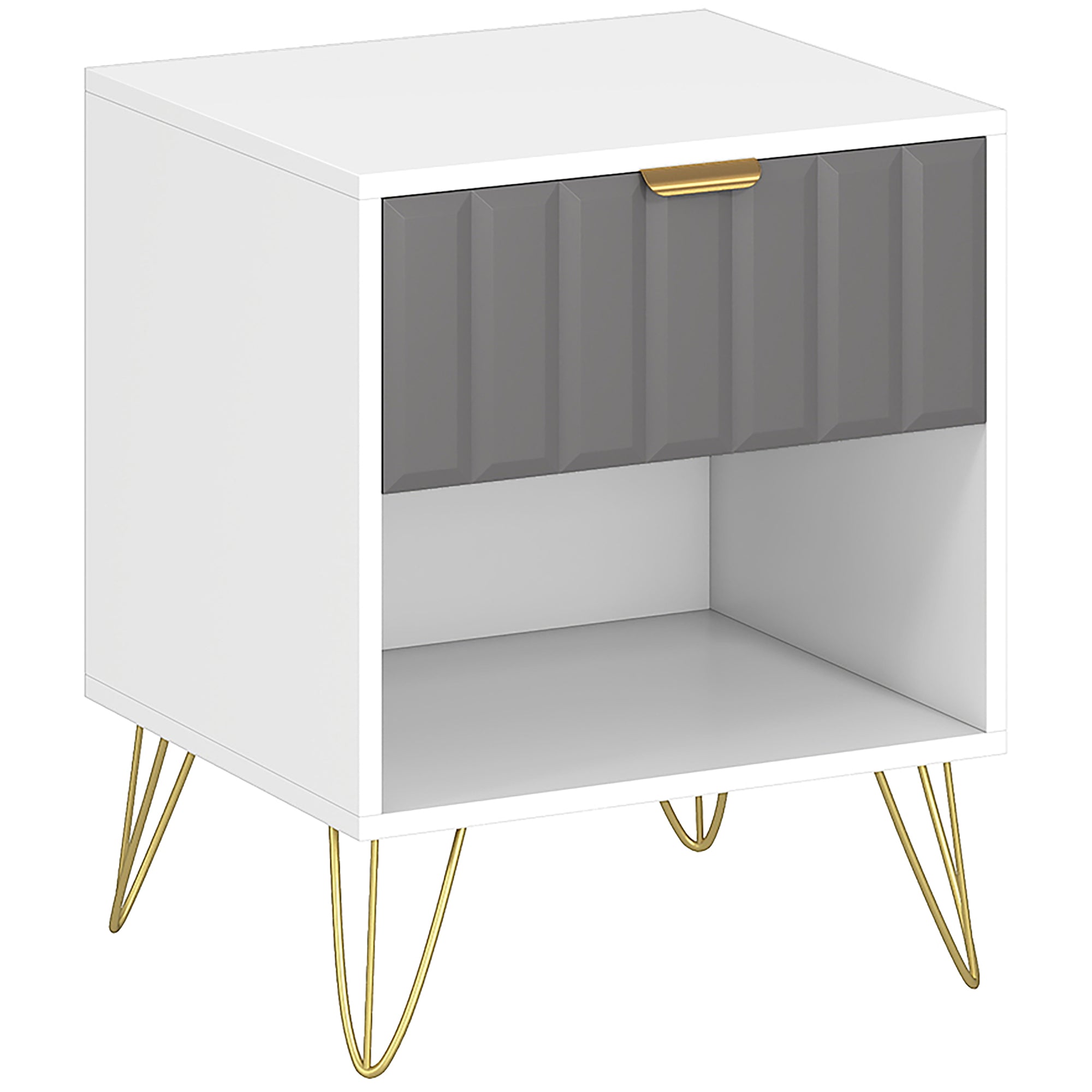 HOMCOM Bedside Table Modern Bedside Cabinet with Drawer and Open Compartment, 45 x 40 x 55, White 