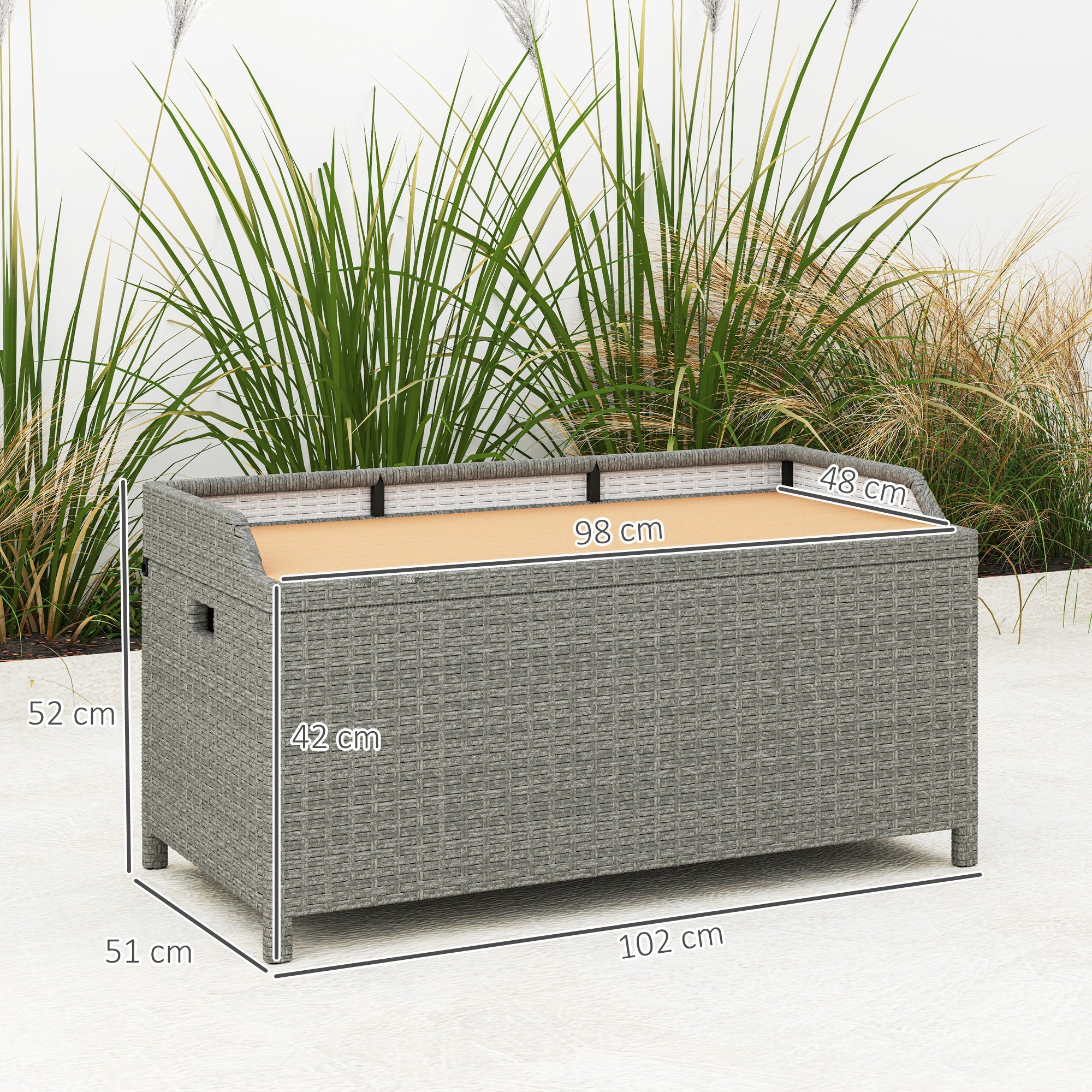 Outsunny 130 L Rattan Garden Storage Box, with Seat - Grey 
