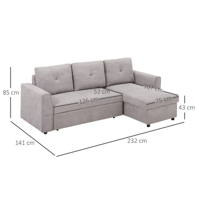 HOMCOM Linen-Look 'L' Storage Sofa Bed - Light Grey 