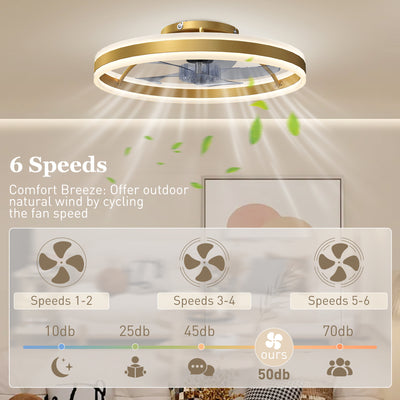 HOMCOM Ceiling Fan with Light and Remote, LED Mount Ceiling Fan with 3 Colour Temperatures, 6 Speed, 50 cm, Gold Tone 