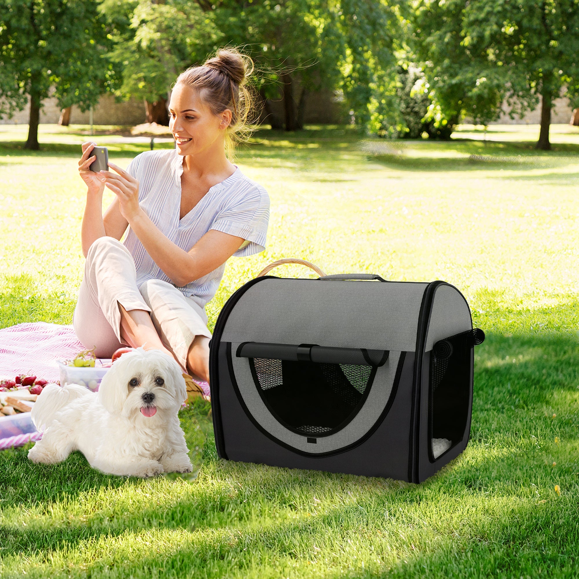 Pawhut Folding Fabric Soft Pet Crate, 46Lx36Wx41H cm - Black 