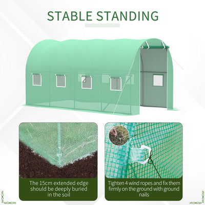Outsunny Walk-in Polytunnel Greenhouse, Outdoor Garden Tunnel Greenhouse Tent with Zipped Roll-Up Door and 8 Mesh Windows, 4 x 2M 
