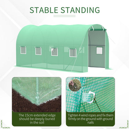Outsunny Walk-in Polytunnel Greenhouse, Outdoor Garden Tunnel Greenhouse Tent with Zipped Roll-Up Door and 8 Mesh Windows, 4 x 2M 