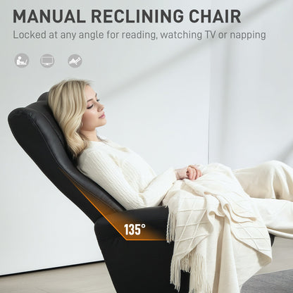 HOMCOM Swivel Recliner Chair with Footstool, PU Leather Recliner Armchair with Adjustable Back and Steel Frame, Reclining Chair Lounge with Flared Armrests for Living Room, Black 