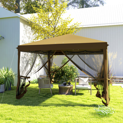 Outsunny 3 x 3\'c2\'a0m Pop Up Gazebo, 420D Garden Tent Canopy with Removable Mesh Sidewall Netting, Carry Bag for Garden Patio Outdoor, Khaki 