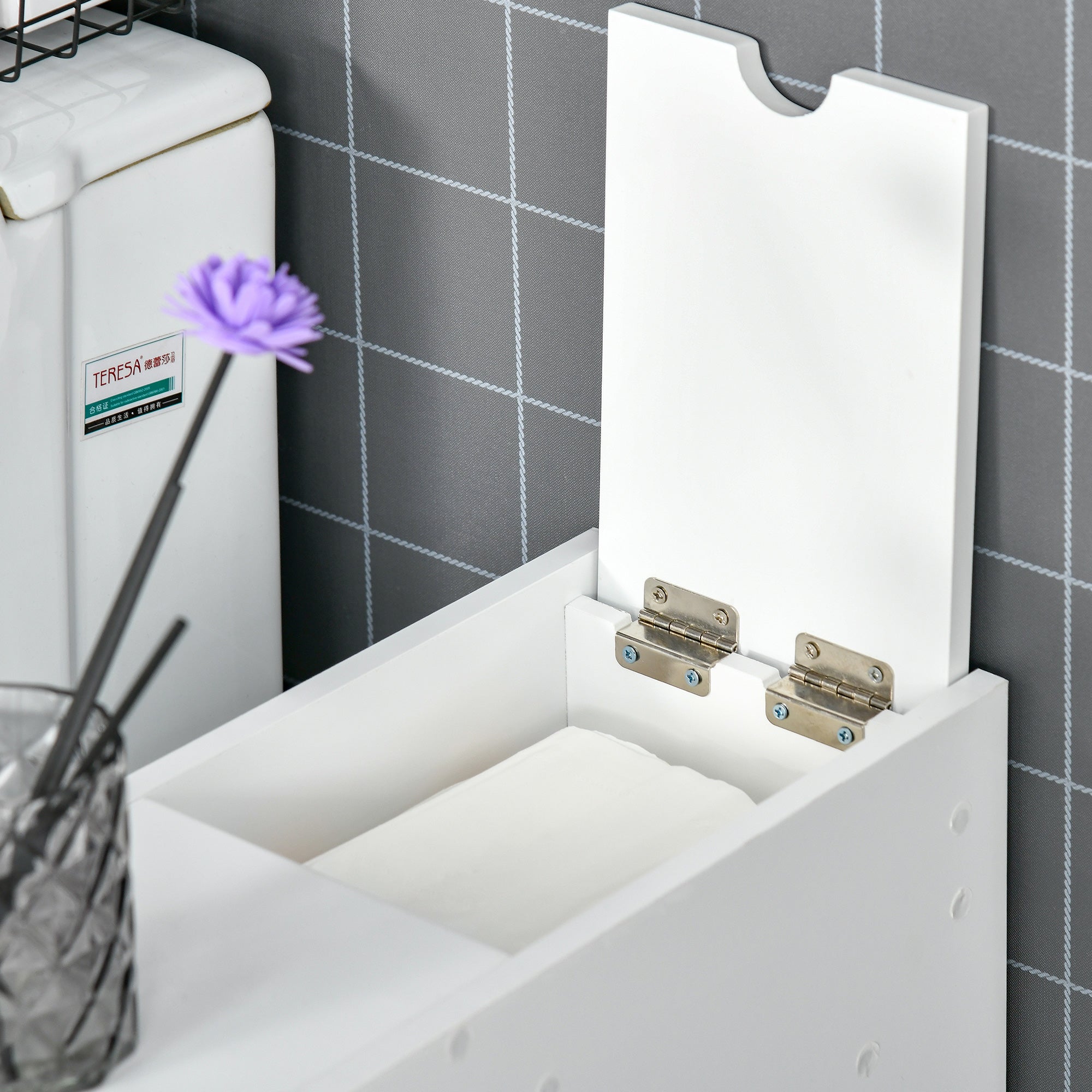 HOMCOM Bathroom Slim Floor Cabinet Narrow Wooden Storage Home Bath Toilet Cupboard Organiser Unit with Drawers White 