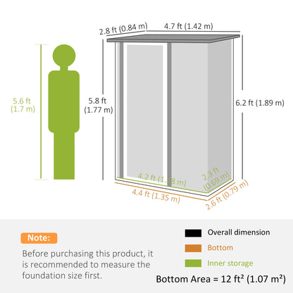 Outsunny 5ft x 3ft Metal Garden Storage Shed, Outdoor Tool Shed with Sloped Roof, Lockable Door for Tools, Equipment, Light Grey 