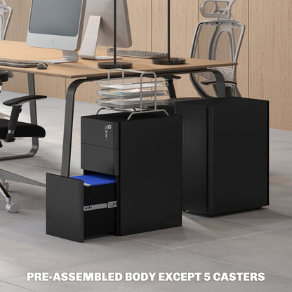 Vinsetto 3-Drawer Steel Filing Cabinet with Lock - Black 