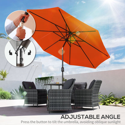 Outsunny 3(m) Garden Parasol Umbrellas, Outdoor Sun Shade with 8 Ribs, Tilt and Crank Handle for Balcony, Bench, Garden, Orange 