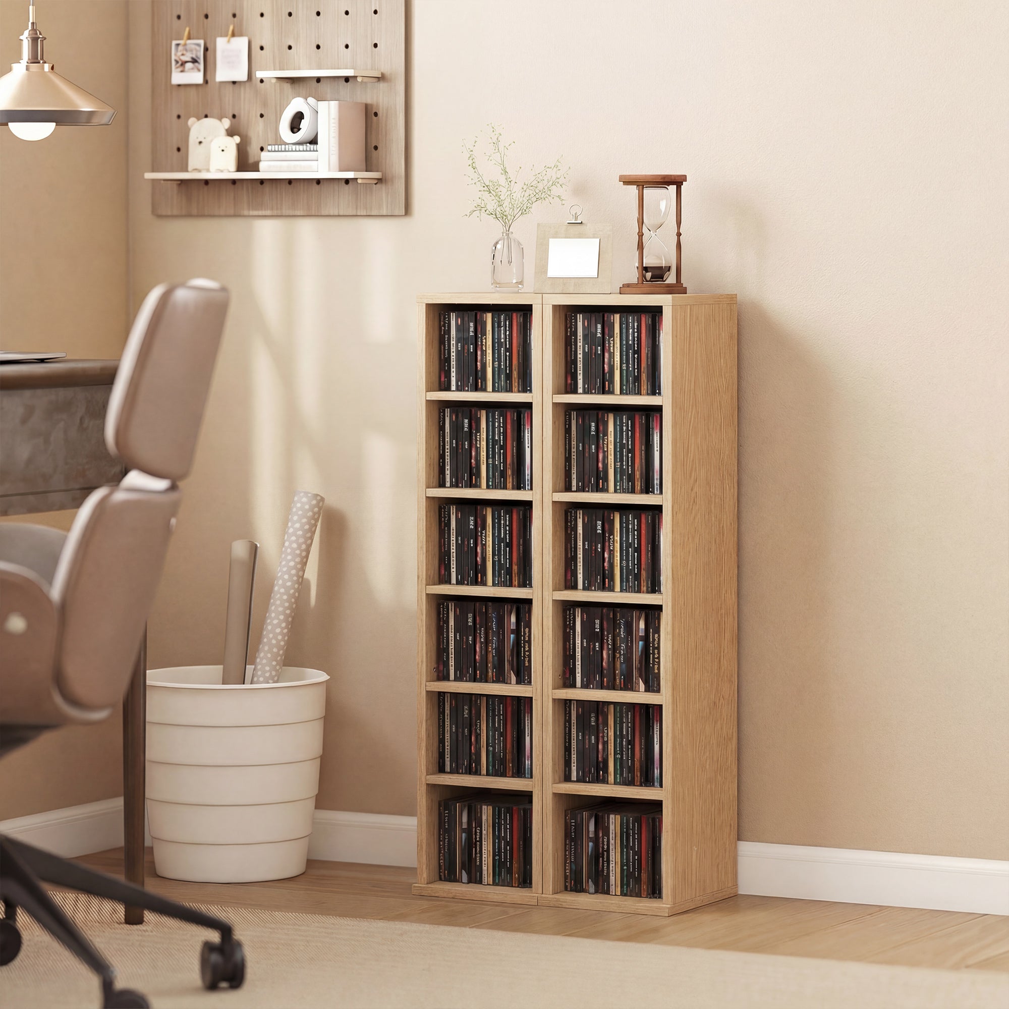 HOMCOM Set of 2 CD Media Display Shelf Unit Tower Rack with Adjustable Shelves, Natural 