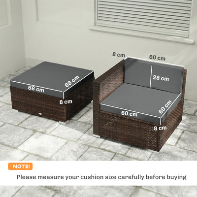 Outsunny 7-Piece Patio Furniture Cushions, Outdoor Loveseat Cushion with Removable Covers for Rattan Furniture, 60x60 cm, Dark Grey 