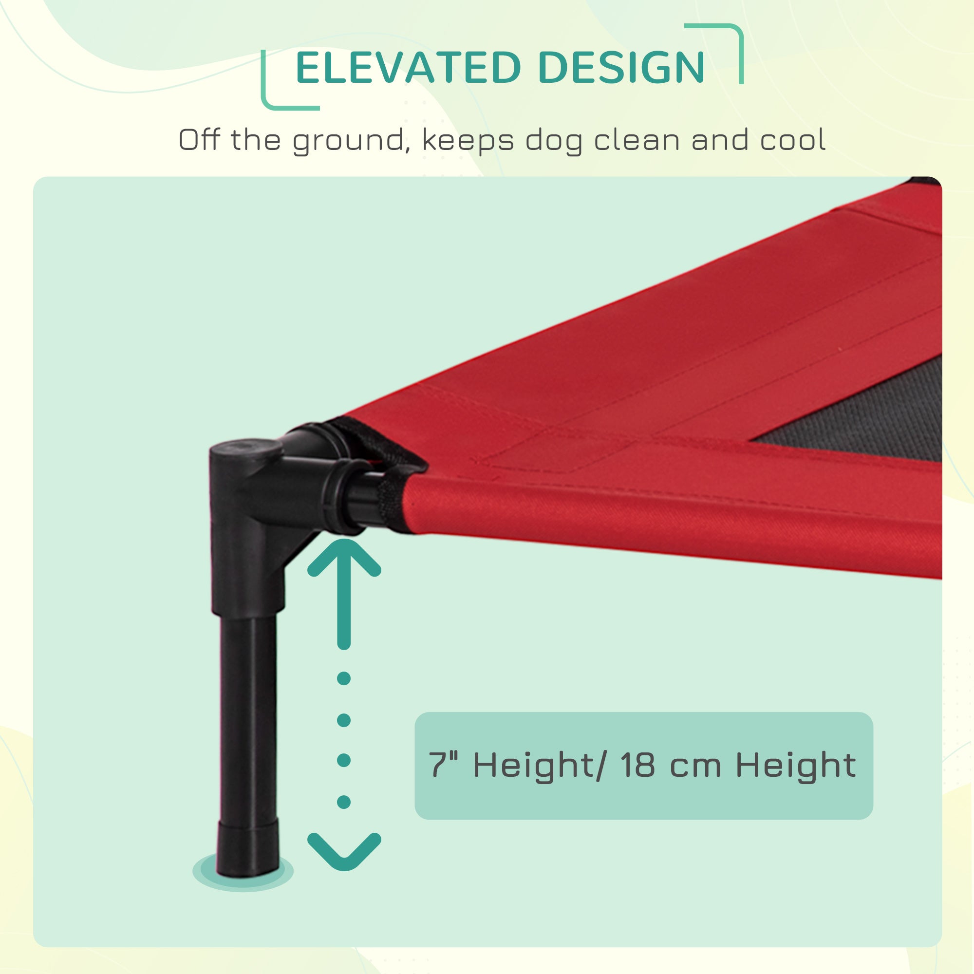 PawHut Raised Dog Bed Cat Elevated Lifted Portable Camping w/ Metal Frame Black and Red (Medium) 