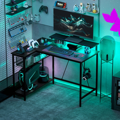 HOMCOM Reversible 'L' LED Light Gaming/Work Desk - Black 
