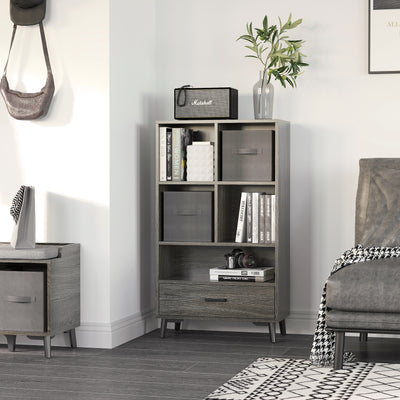 HOMCOM Freestanding Storage Cabinet, Display Cabinet with Fabric Drawers, Bookcase for Home Office, Living Room, Closet, Bedroom, Grey 