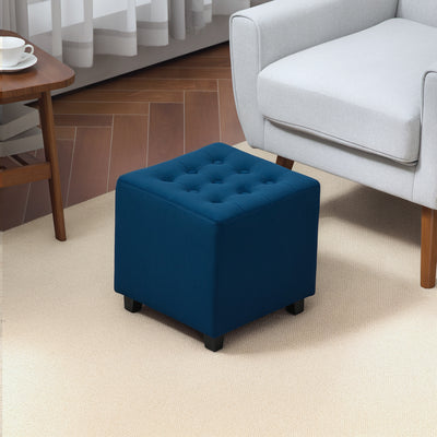 HOMCOM Velvet-Feel Square Ottoman - Blue 