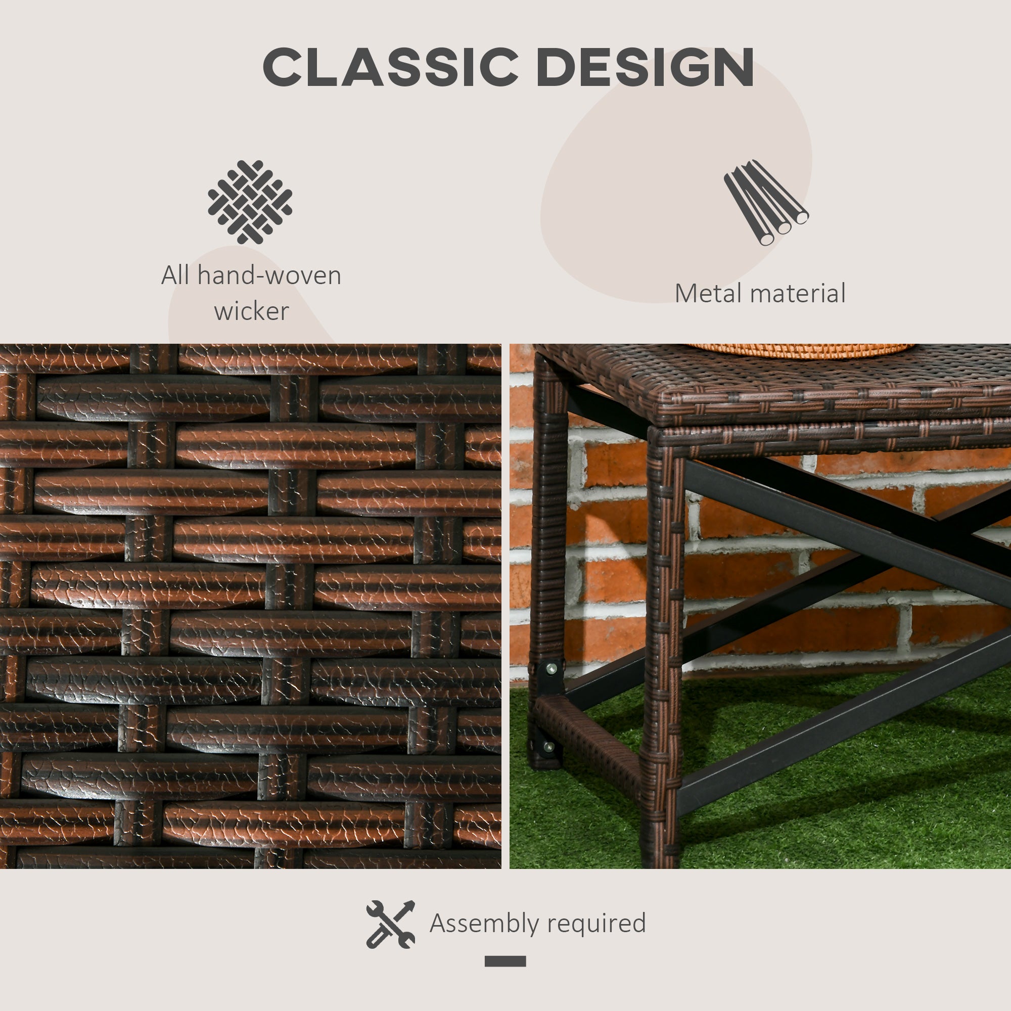 Outsunny PE Rattan Garden Side Table, Outdoor Coffee Table with X-Shape Frame, Mixed Brown 