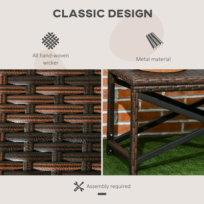 Outsunny PE Rattan Garden Side Table, Outdoor Coffee Table with X-Shape Frame, Mixed Brown 