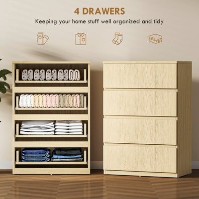 HOMCOM Chest of Drawers, 4-Drawer Storage Cabinets, Modern Dresser, Storage Drawer Unit for Bedroom 