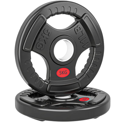 SPORTNOW Olympic Weight Plates, 2"/5cm Weight Disc Pair with Tri-Grips, 2 x 5kg Dumbbell Plates for Weightlifting and Strength Training Home Gym Fitness Workout, Black 