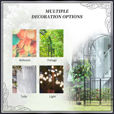 Outsunny Metal Garden Arbor Arch with Double Doors, 2 Side Planter Baskets, Climbing Vine Frame, Black 