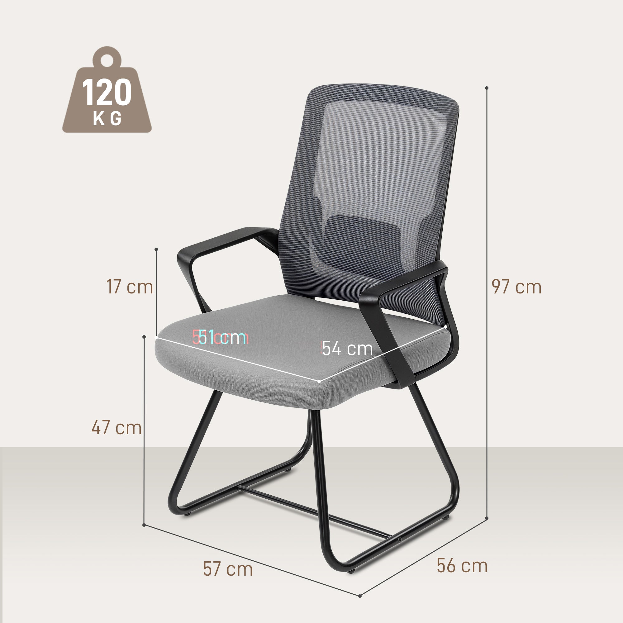 HOMCOM Desk Chair No Wheels, Office Chair with Mesh Back, Lumbar Support, Metal Base for Waiting Room, Conference Room, Dark Grey 
