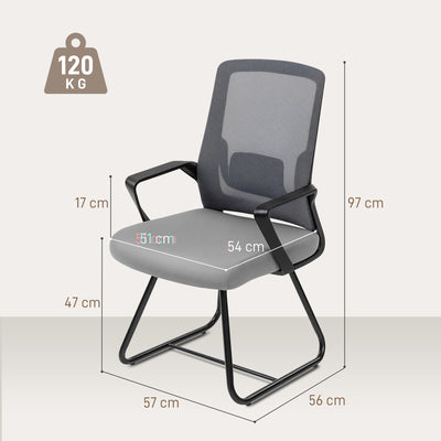 HOMCOM Desk Chair No Wheels, Office Chair with Mesh Back, Lumbar Support, Metal Base for Waiting Room, Conference Room, Dark Grey 