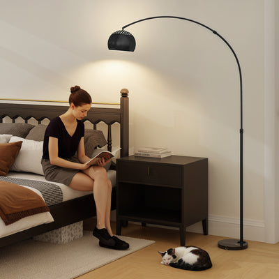 HOMCOM Arc Floor Lamp for Living Room, Modern Adjustable Standing Lamp with Faux Black Marble Base Black 