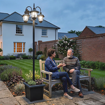 Outsunny Solar Lamp Post with Dusk-to-Dawn Sensor Street Light with 3-Head Planter 185 cm Black 