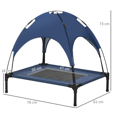 PawHut Raised Dog Bed Waterproof Elevated Pet Cot with Breathable Mesh UV Protection Canopy Blue, for Medium Dogs, 76 x 61 x 73cm 