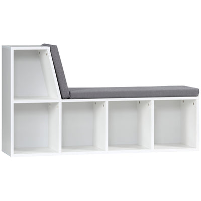 HOMCOM Bookcase Storage Shelf with Cushioned Reading Seat, Bookshelf Storage Cabinet for Study Living Room, White 