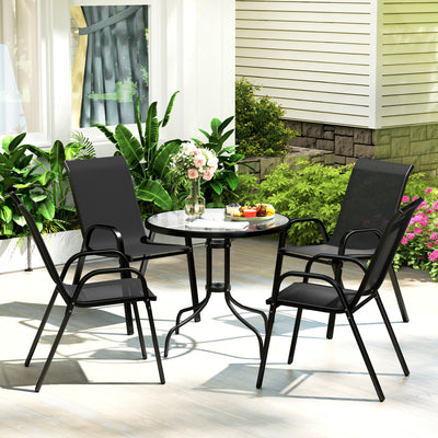 Outsunny Five-Piece Steel Patio Set, with Glass-Top Table - Black 