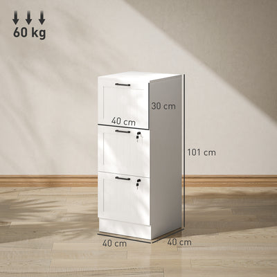 HOMCOM 3 Drawer Filing Cabinet with Lock, Office Storage Cabinet with Adjustable Hanging Bars for A4 Letter Size Files, White 