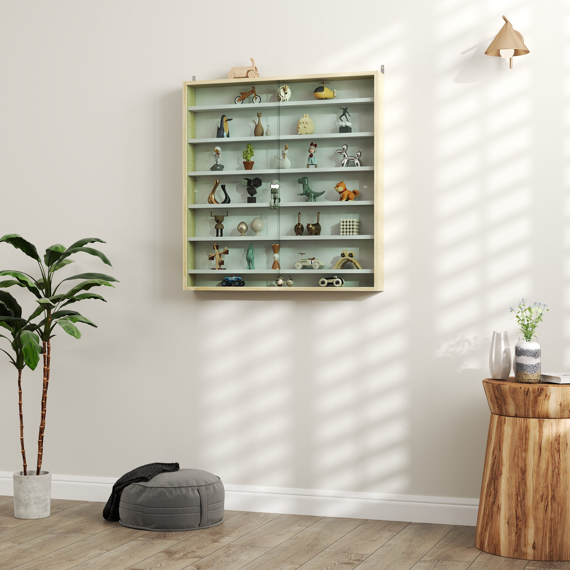HOMCOM Six Shelf Display Cabinet, with Glass Doors - Brown 
